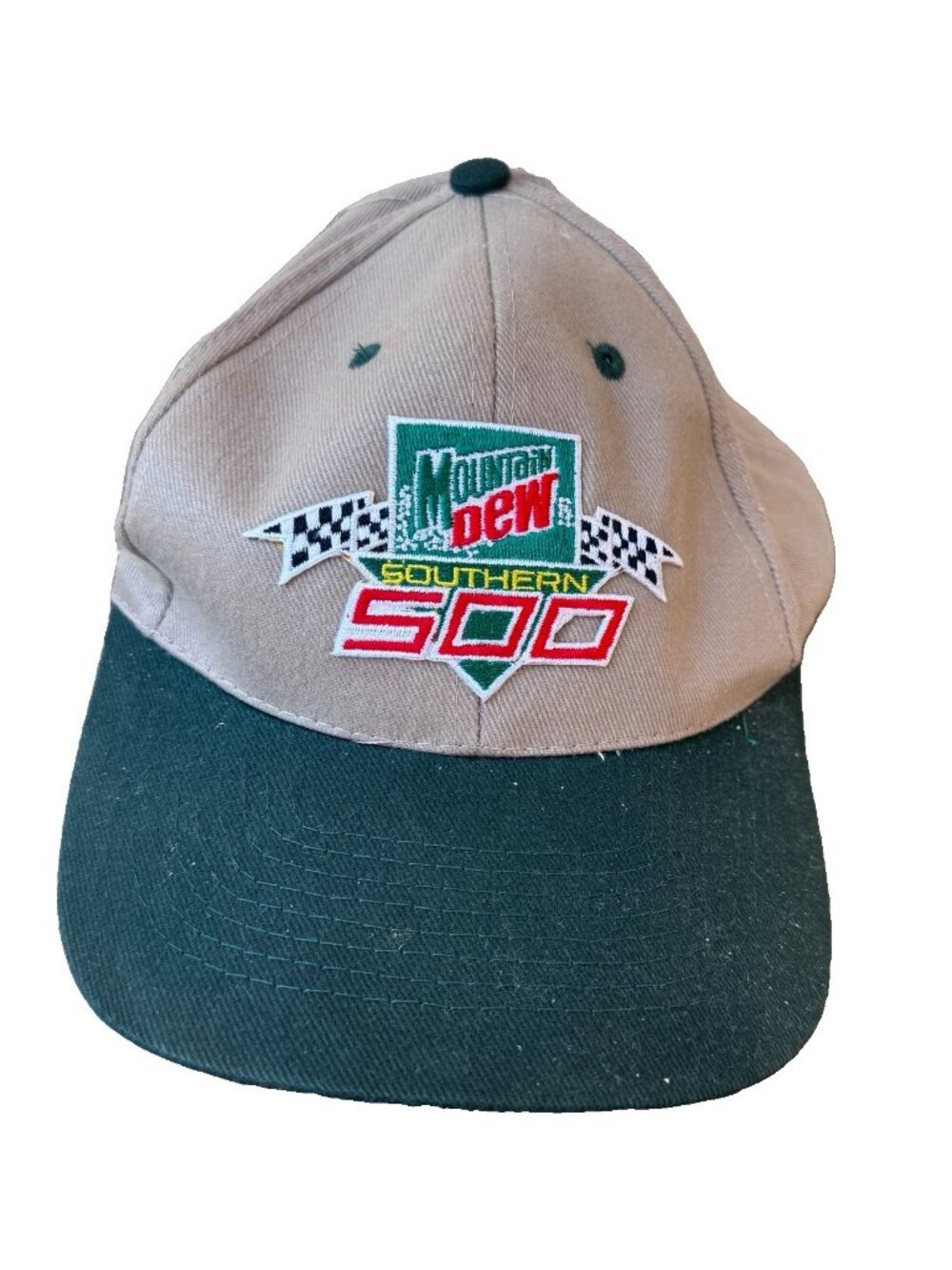 Vintage 90s NASCAR Mountain Dew Southern 500 Snapback Hat OS Khaki Beige